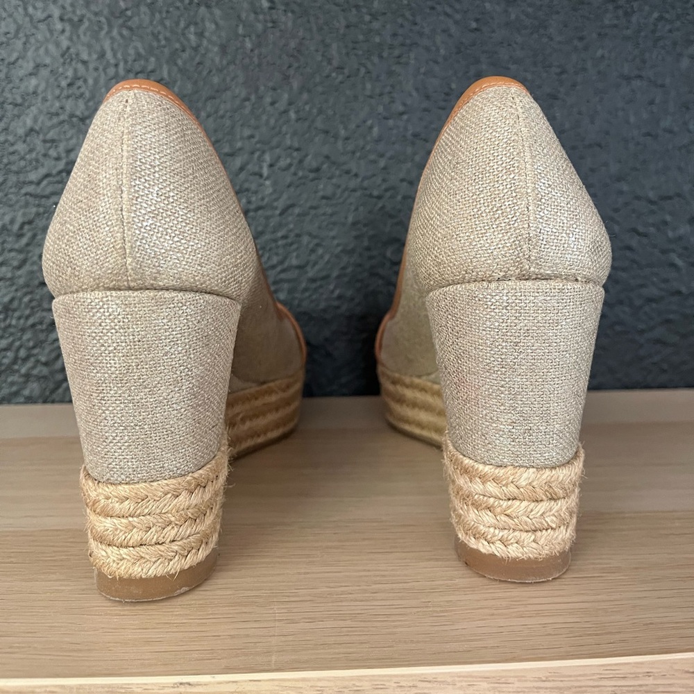Tory Burch Plata Royal Majorca Linen & Leather Espadrille Wedge- 6.5 - Picture 6 of 9